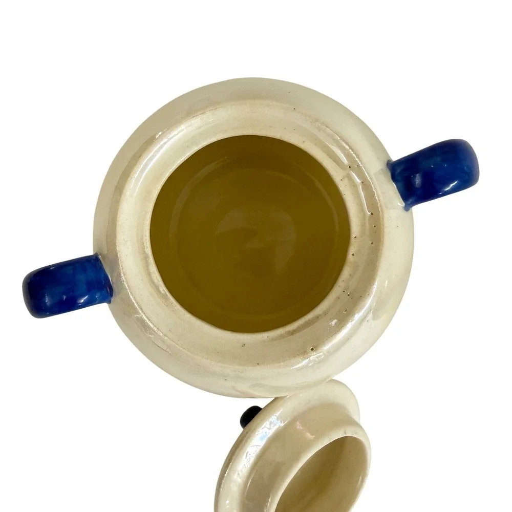 Vintage Czechoslovakia Lusterware Sugar Bowl Creamer Set Cobalt Blue Handles